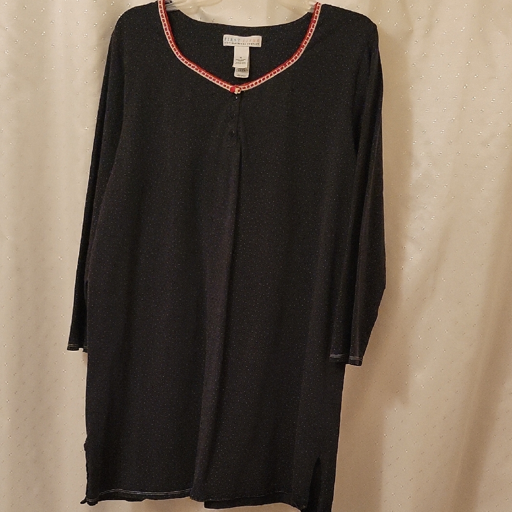 Elegant Black Nightgown with Red Trim